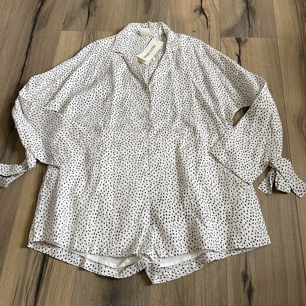 NEW Lulu & Zephyr Size US 4 Stream Playsuit Linen Long Sleeve Polka Dot Jumpsuit